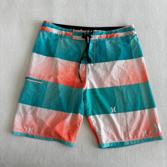 Hurley Other - Hurley Phantom Board Shorts‎ Mens 34 Teal Orange Checkered Buckle Exclusive 21"